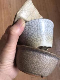 盆栽鉢　小品盆栽鉢　時代　ミニ盆栽鉢　氷裂　貫入　落款　泰？美豊、他