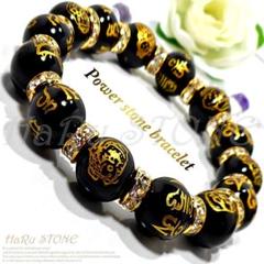 m2 金彫七福神 金彫六字真言 オニキス 天然石 パワーストーンブレスレット