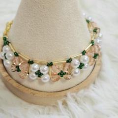 ハンドメイド　パールビーズ&クリスタルビーズ　ブレスレット