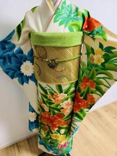 振袖　長襦袢2点セット草花文　正絹　逸品 振袖長襦袢2点セット草花文正絹逸品