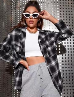 SHEIN チェック柄 ブラウスシャツ 白 黒