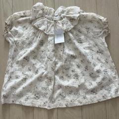 ハンドメイド　花柄　フリル襟　半袖　ブラウス　100