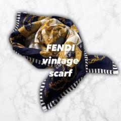 FENDI 総柄 スカーフ 大判 ハンカチ VINTAGE ヴィンテージ 90s】FENDI フェンディ ハンカチ スカーフ コイン チェーン 総柄