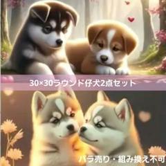 30×30ラウンド仔犬2点セット　ダイヤモンドアートキット　未使用品