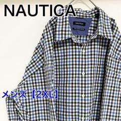 YAV16【US輸入】NAUTICA　長袖シャツ【2XL】白色 水色他チェック柄