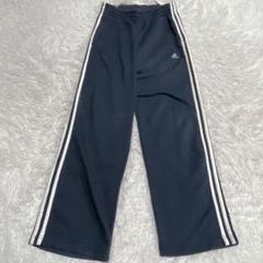 adidas ネイビー ジャージ　ストライプ ウエストゴム　紐　M