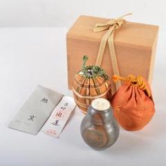 備前焼　山根義秋作　瓢箪茶入　西陣織仕覆二点　有馬頼底（大龍）極箱　VR5609 備前焼 山根義秋作 瓢箪茶入 西陣織仕覆二点 有馬頼底（大龍）極