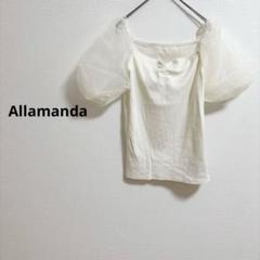 b554【アラマンダ】美品リブカットソーパフスリーブ袖シアードット大人可愛い短丈