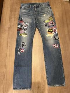 レア　ヒステリックグラマー ガールプリント 転写デニム ヒステリックグラマー ガールプリント ガール抜き染め スタッズ