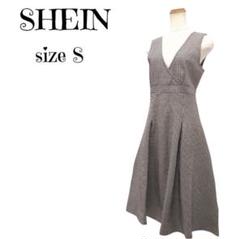 【良品】SHEIN チェック柄ノースリーブワンピース フレアシルエット Sサイズ