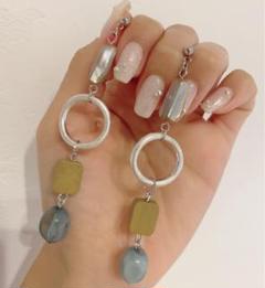 721 シェル マットシルバーフープ ウッド ビーズ ピアス 異素材