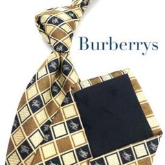 【美品】Burberrys ネクタイ ホースロゴ 小紋柄 チェック柄 イエロー