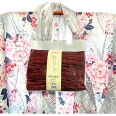【新品・美品】白地にピンク花柄 浴衣・帯セット