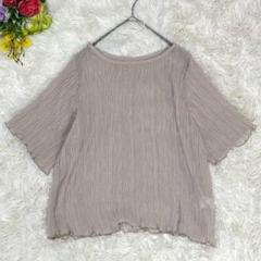 シアートップス【M】半袖ブラウス フレア袖 ベージュ 透け感 上品 フェミニン