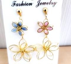507# ピアス ハンドメイド フラワー レジン 桜 夏ピアス