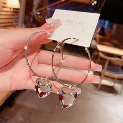 フープ 揺れる ピアス 大きめ ハート シルバー レディース