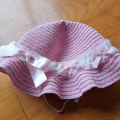 ピンクの麦わら帽子 リボン付き52cm