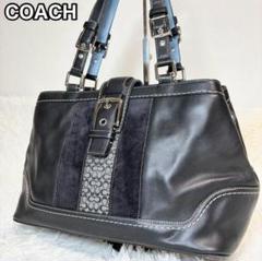 COACH オールドコーチ ワンショルダーバッグ キャンバス スエード ブルー COACH - coach コーチ ワンショルダーバッグ ポーチ スエード