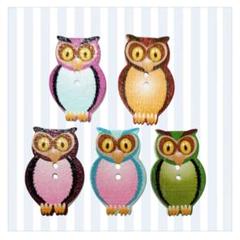 フクロウデザイン木製ボタン5個セット