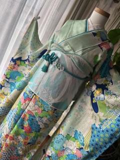 rinrinrin 振袖フルセット 空色ミントブルー 古典柄 金駒刺繍 振袖フルセット 空色ミントブルー 古典柄 金駒刺繍