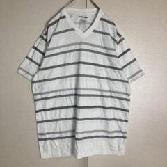 USA輸入　ボーダーVネックTシャツ　ショートスリーブ　総柄