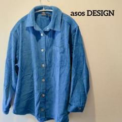 ASOS DESIGN 青 コーデュロイ シャツ