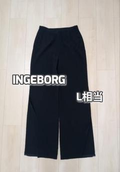 美品　インゲボルグ　レースレイヤード　シフォンフレア風パンツ　黒　L相当