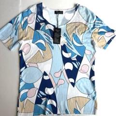 【新品未使用】抽象デザイン 半袖Tシャツ　水色　M\Ｌ　エミリオプッチ風
