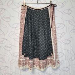 【セシール】膝丈スカート（M）総柄 水玉 ドット 紐リボン 裏地あり 日本製