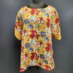 【未使用:タグ付き】イエローフラワープリントTシャツ