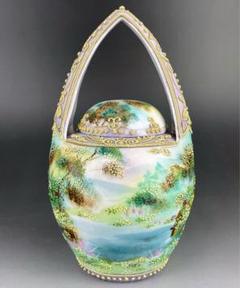 【希少】オールドニッポン 一陳盛り上げ 風景紋 バスケット 花籠 花瓶 希少】オールドニッポン 一陳盛り上げ 風景紋 バスケット 花籠