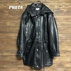 ♦︎【PRETA 】フード付きレザーコート 羊革 本革 XLのサムネイル