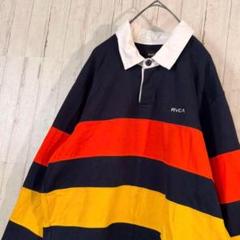 【RVCA ルーカ ラガーシャツ】ボーダー 紺×オレンジ×黄色 Sサイズ 古着