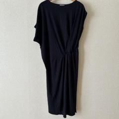 紺のカットソーワンピース 半袖 アシンメトリーロングワンピース