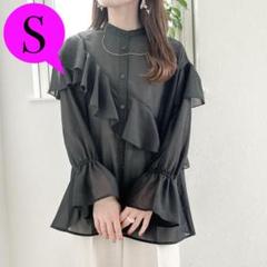 新品★しまむら　レディース　フリルブラウス（ririka） S ブラック