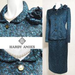 ハーディーエイミス最高級麻パンツスーツ 38 美品 HARDY AMIES ハーディエイミス セットアップ 良好 大きいサイズ