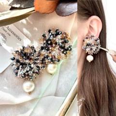 シャンパンビーズ×コットンパール ピアス　イヤリング