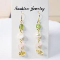 ペリドット シトリン パール ローズクォーツ 天然石 ハンドメイド ピアス