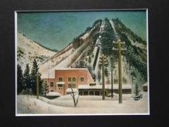 岡鹿之助、【雪の発電所】、希少な大判額装用画集より、美品、日本人画家 岡鹿之助、【雪の発電所】、希少な大判額装用画集より、美品