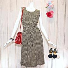 ダーマコレクション 総柄ベルテッドワンピース M ミモレ丈 フレアシルエット