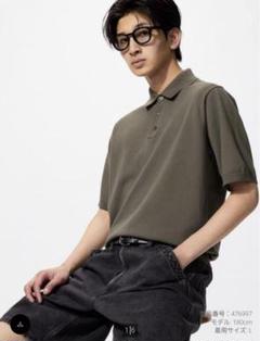 ユニクロ　ウォッシャブルニットポロセーター半袖　Mサイズ　オリーブ　UNIQLO