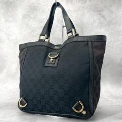 美品✨GUCCI ハンドバッグ　アビー　キャンバス　レザー　GG 黒　ロゴ金具