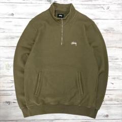 【正規品】 ハーフジップスウェット STUSSY ステューシー 刺繍ロゴ L カーキ トップス