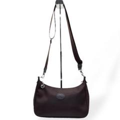 美品　Longchamp　ショルダーバッグ　ロゴ　ナイロン　レザー　ブラウン