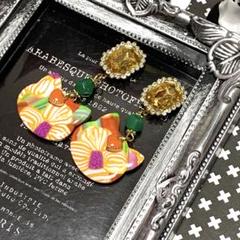 ★no.251★猫サイケ花×vintage★ピアス イヤリング★ポリマークレイ