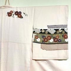 【綿絽】 本 草花模様 吉祥紋様 着物 単衣 広衿 身丈約152cm 訪問着】 着物 袷 広衿 草花模様 吉祥紋様 刺繍入り 身丈約159cm