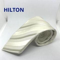 HILTON ネクタイ　冠婚葬祭用　パールホワイト×シルバー　ストライプ　絹製