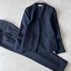 美品✨PLSTノーカラーパンツスーツネイビーS入園入学式ストレッチ可対応 美品✨PLSTノーカラーパンツスーツネイビーS入園入学式