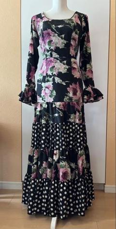 【美品 フラメンコ衣装】艶やかパープル×薔薇柄 ブラウス ファルダ スカート 美品 フラメンコ衣装】艶やかパープル×薔薇柄 ブラウス ファルダ