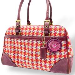 美品 COACH ミニボストンバッグ ウール パープル レザー マルチカラー